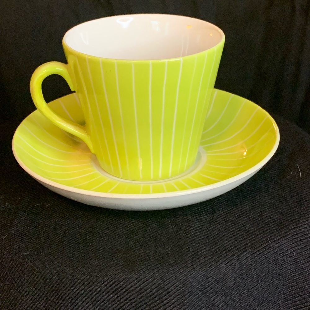 VTG Rare Lime Green Zebra Zenit Tea Cup & Saucer by Upsala Ekeby Gefle Sweden.